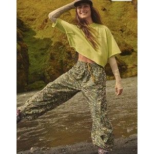 Free People Movement Zephyr Printed Pants Jogger Green Pink Size Medium